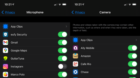 Choose which apps are allowed to use your microphone or camera
